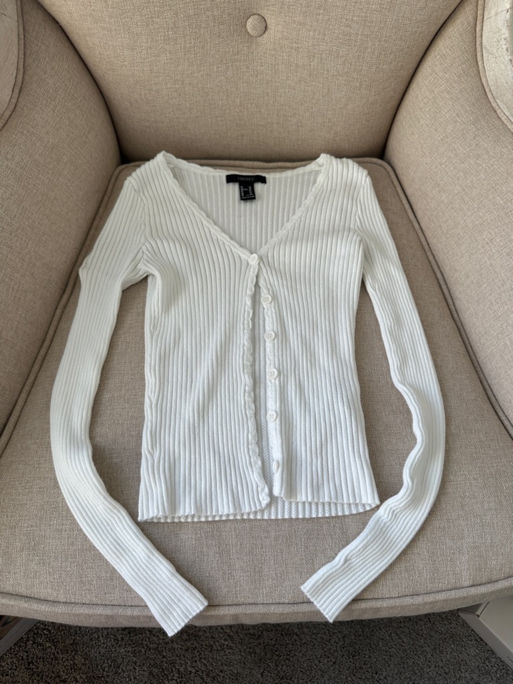 forever 21 white ribbed button cardigan top